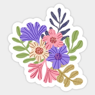 Wild maximalist flowers in pastel colors Sticker